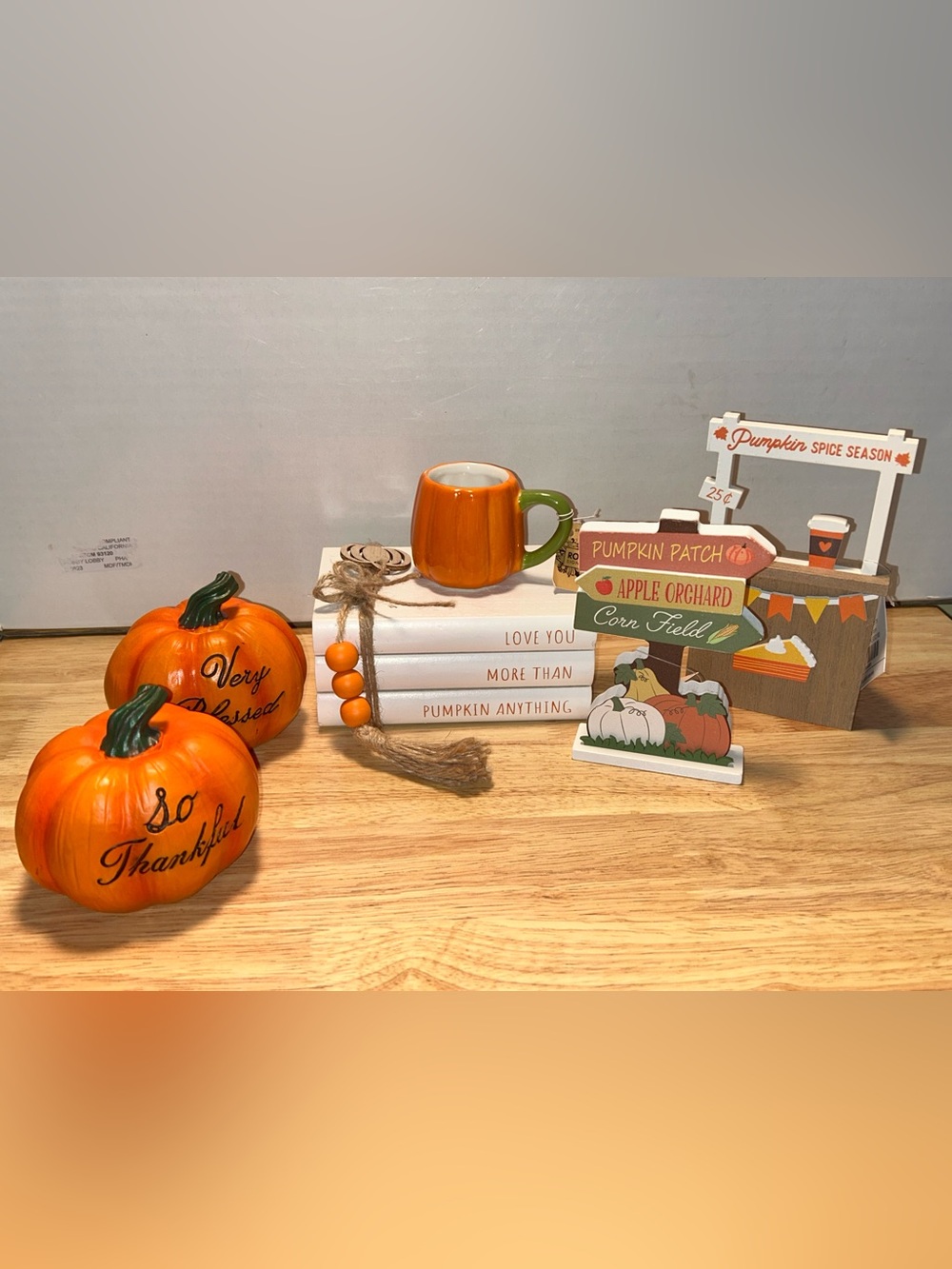 Autumn Pumpkin Ceramic Mug and Decorative Accents - Orange & Green Set of 6